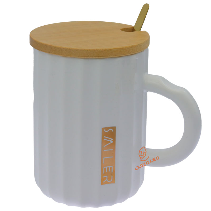 ماگ سفید درب چوبی