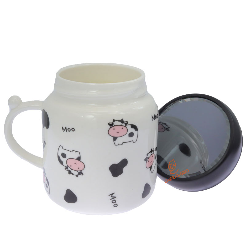 ماگ سفید درب آینه ای طرح گاو (2)