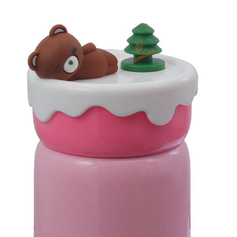 فلاسک استیل 440 میل صورتی طرح خرس و کاج 4758 (3)