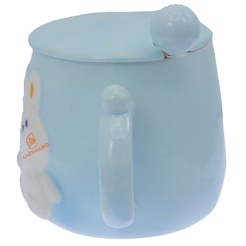 ماگ آبی پاستلی درب دار طرح خرگوش (3)