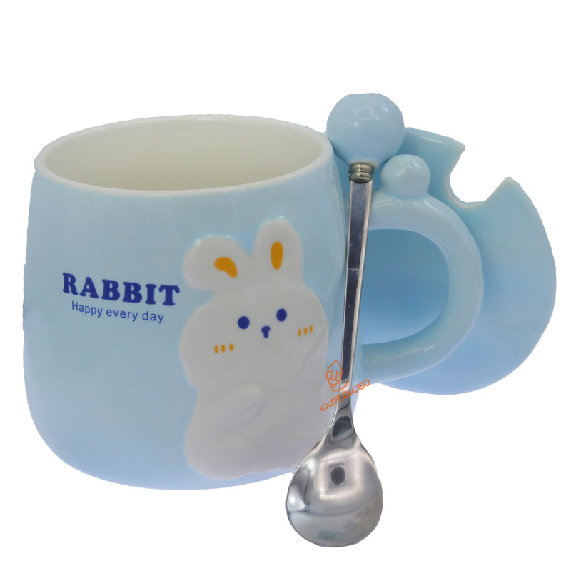 ماگ آبی پاستلی درب دار طرح خرگوش (4)