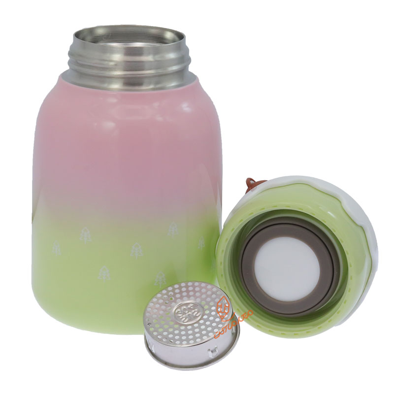 فلاسک استیل 370 میل صورتی سبز طرح خرس و کاج 4758 (4)