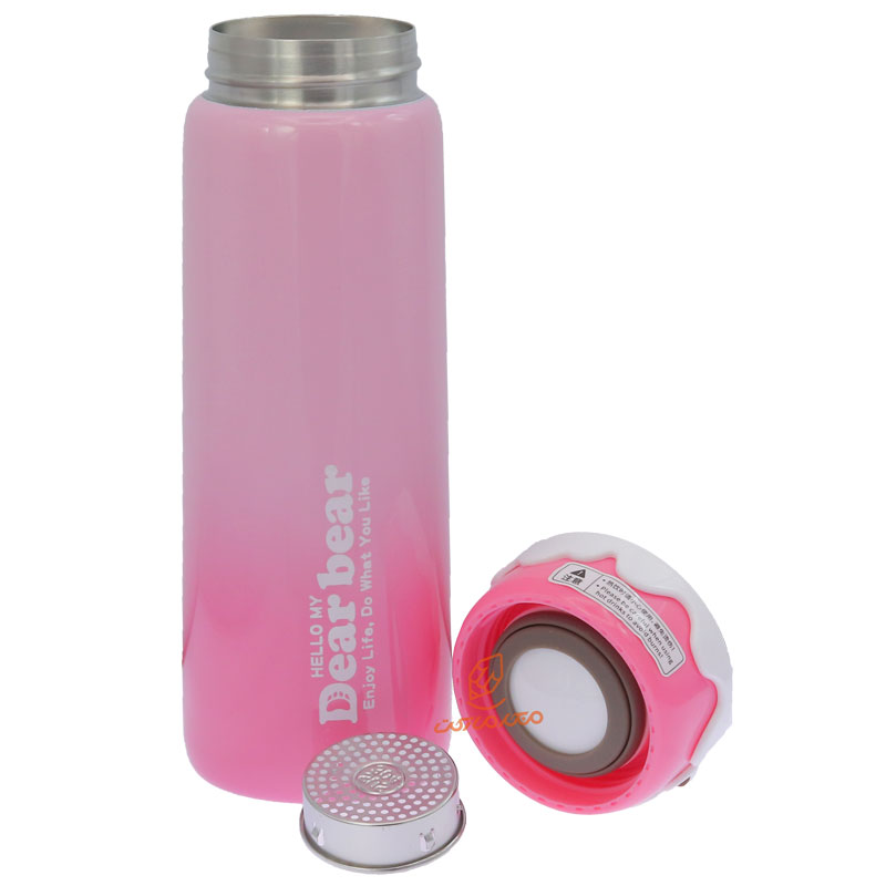 فلاسک استیل 440 میل صورتی طرح خرس و کاج 4758 (4)