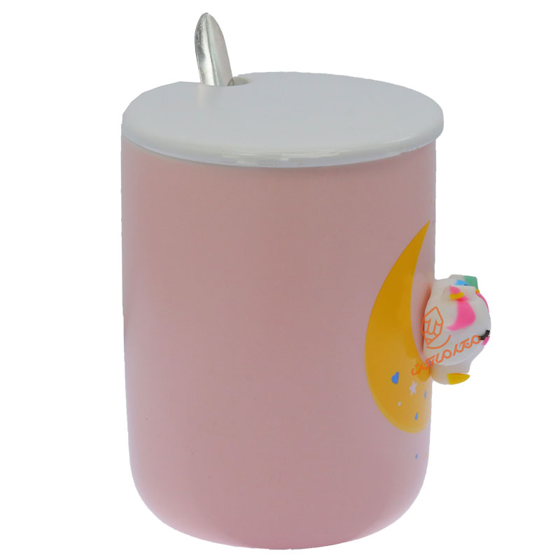 ماگ صورتی درب دار طرح یونی کورن برجسته (2)