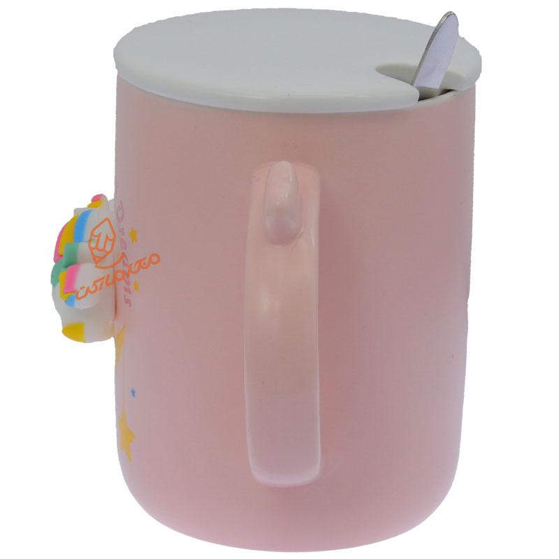 ماگ صورتی درب دار طرح یونی کورن برجسته (3)