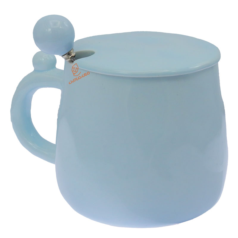 ماگ آبی پاستلی درب دار طرح خرگوش (2)