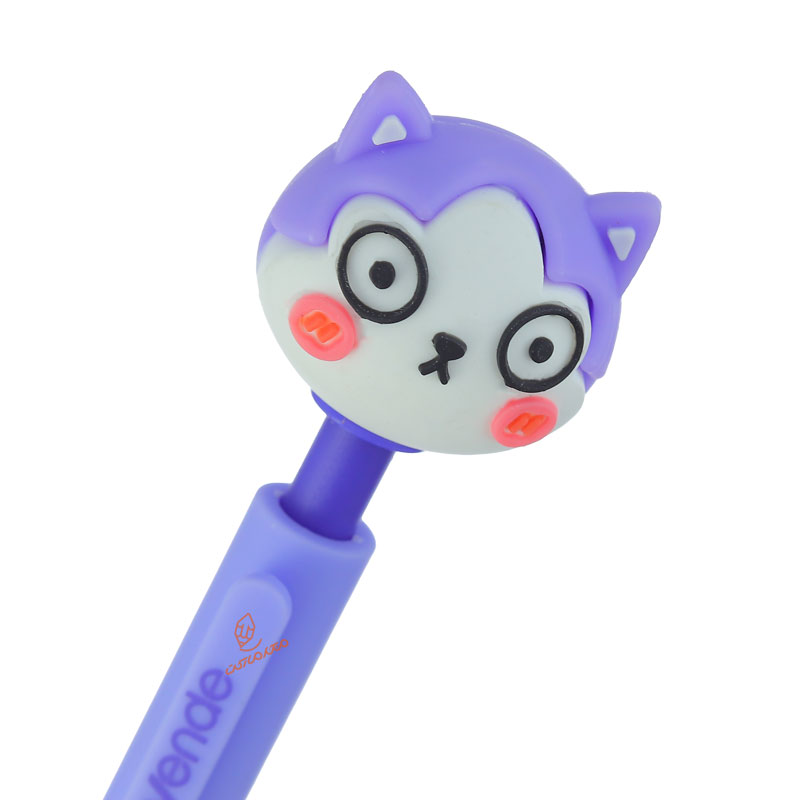 روان نویس فشاری عروسکی بنفش طرح گربه (3)