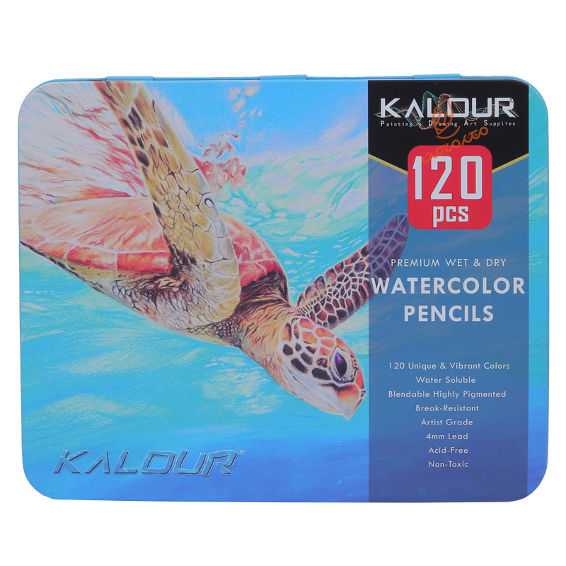 مداد آبرنگی 120 رنگ جعبه فلزی طرح لاکپشت کالور kalour
