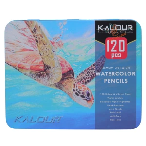 مداد آبرنگی 120 رنگ جعبه فلزی طرح لاکپشت کالور kalour