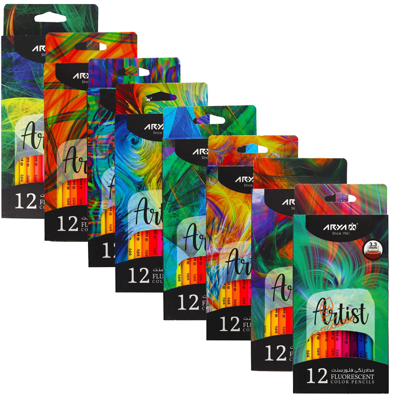 مداد رنگی 12 رنگ جعبه مقوایی فلورسنت 108 آریا ARYA