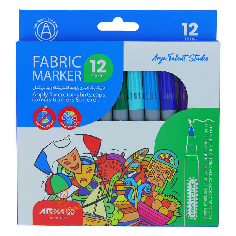 ماژیک رنگ آمیزی 12 رنگ مخصوص پارچه 9080 آریا ARIYA