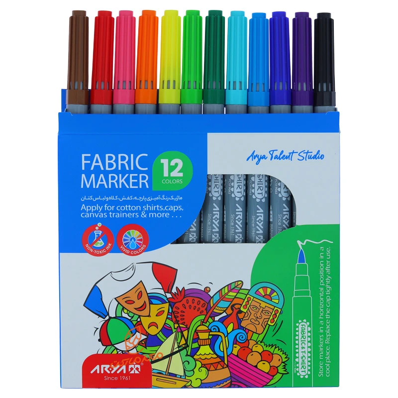 ماژیک رنگ آمیزی 12 رنگ  مخصوص پارچه 9080 آریا ARIYA (3).jpg