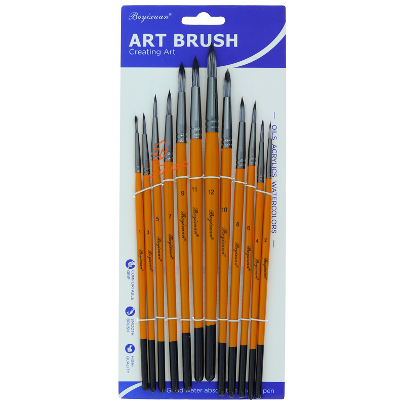 ست قلم مو سرگرد 12 عددی دسته نارنجی BOYIXUAN