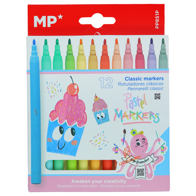 ماژیک رنگآمیزی ۱۲ رنگ مدل پاستلی MP مدل P-851 مناسب نقاشی نرم و ملایم کودکان