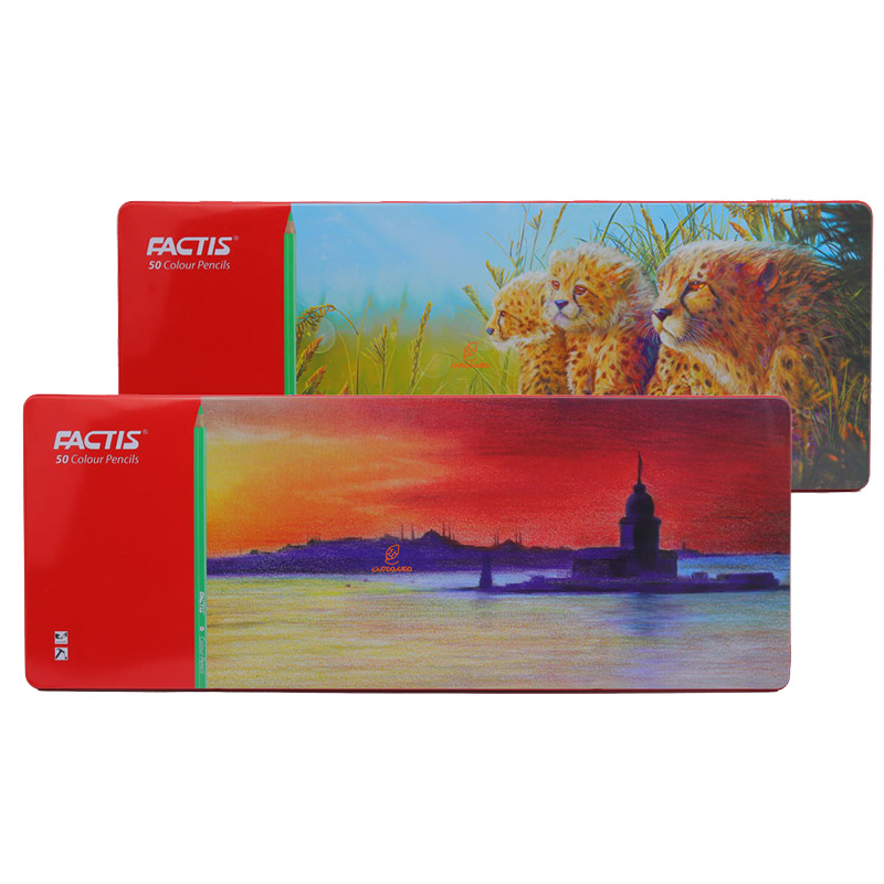 مداد رنگی 50 رنگ در جعبه فلزی برند فکتیس FACTIS - مجموعه کامل رنگ‌های باکیفیت برای نقاشی و طراحی هنری