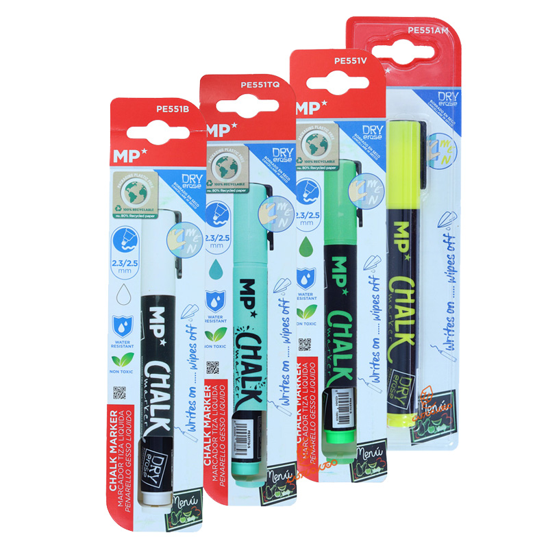 ماژیک گچی مدل PE-551 ام پی MP، مناسب برای نوشتن روی تخته سیاه، شیشه و سطوح غیر متخلخل