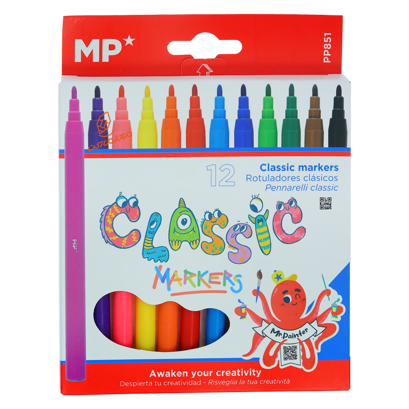 ماژیک رنگآمیزی ۱۲ رنگ مدل کلاسیک MP مدل P-851 مناسب نقاشی و کاردستی کودکان