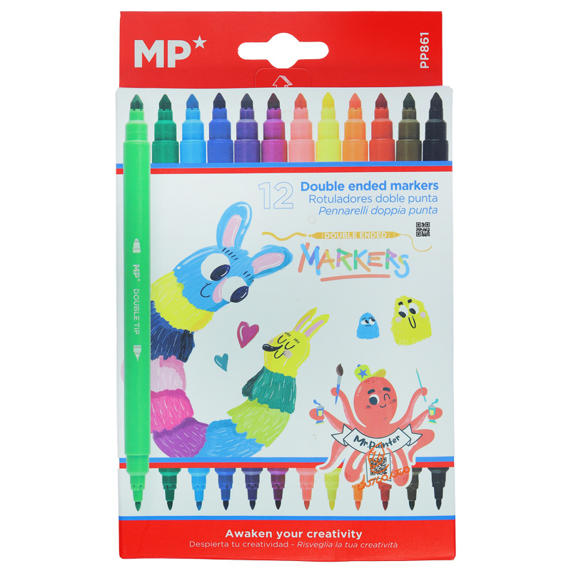ماژیک رنگ‌آمیزی ۱۲ رنگ دو سر MP مدل P-861 مناسب طراحی و نقاشی کودکانه