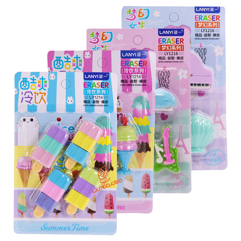 ست پاک‌کن فانتزی مدل LY-1214 - مجموعه پاک‌کن‌های رنگی و جذاب مناسب مدرسه و کارهای هنری