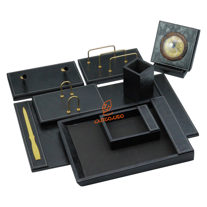 سرویس اداری رومیزی مدل کد 6 برند چرم چوب CHARM CHOOB - مجموعه کامل و شیک لوازم اداری با ترکیب چرم و چوب