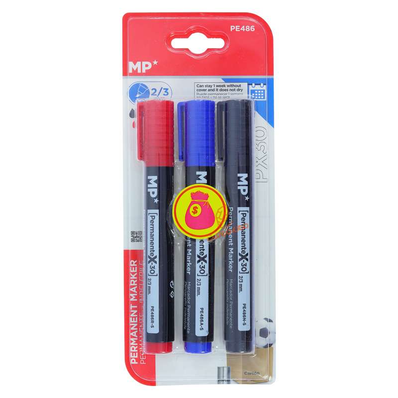 ست ۳ عددی ماژیک مدل پرمننت MP مدل PE-486 مناسب نوشتار دائمی و علامت‌گذاری