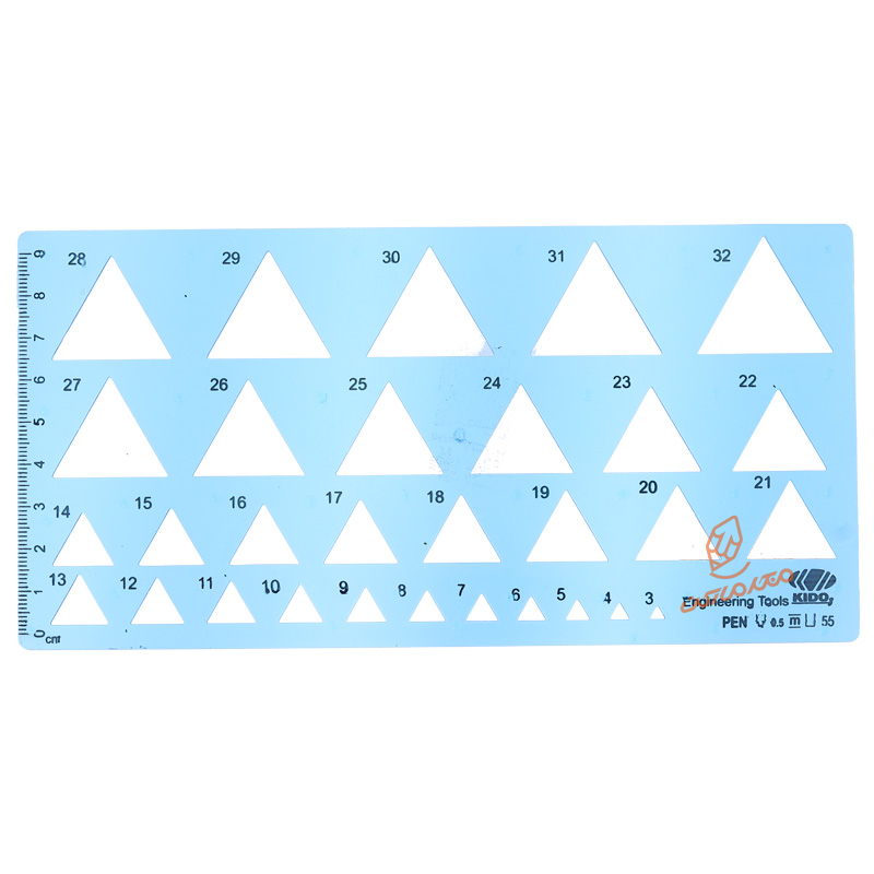 شابلون مثلث کیدوز KIDOZ مناسب ترسیم مثلث‌ها و اشکال هندسی در طراحی و نقشه‌کشی
