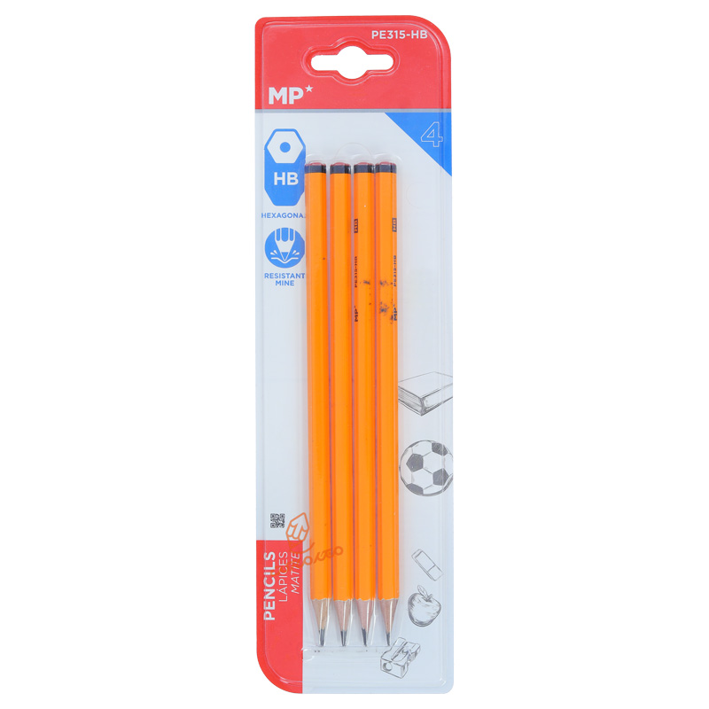 پک ۴ عددی مداد مشکی MP مدل PE-315 مناسب طراحی، نقاشی و نوشتار