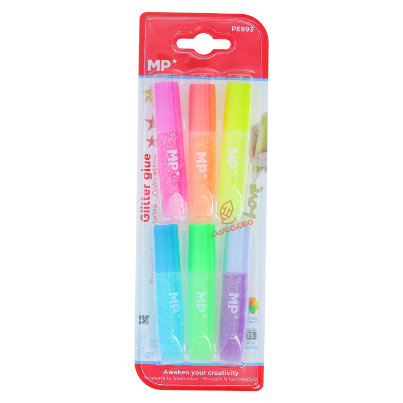 چسب اکلیلی ۶ رنگ MP مدل PE-893 مناسب کاردستی و تزئینات خلاقانه