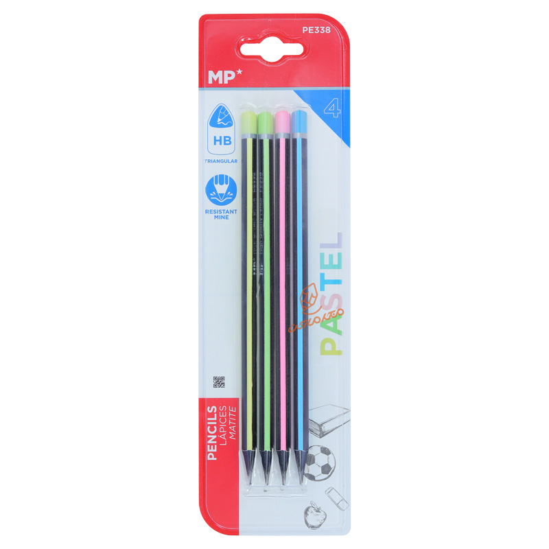 پک ۴ عددی مداد مشکی طرح‌دار MP مدل PE-338 مناسب طراحی و نوشتار روزمره