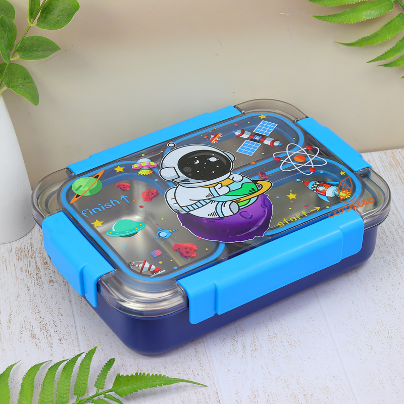 ظرف غذا 3 خانه داخل استیل طرح فضانورد کد 1561