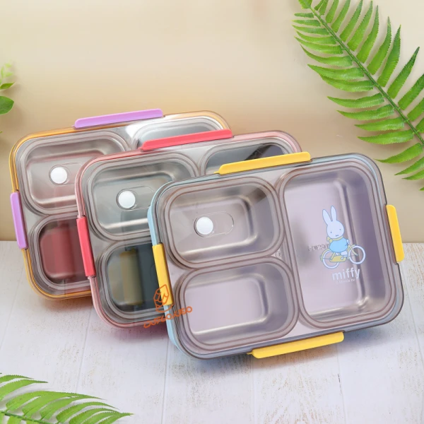 ظرف غذا 1000 میل 3 خانه داخل استیل طرح خرگوش کد 2355 MIFFY