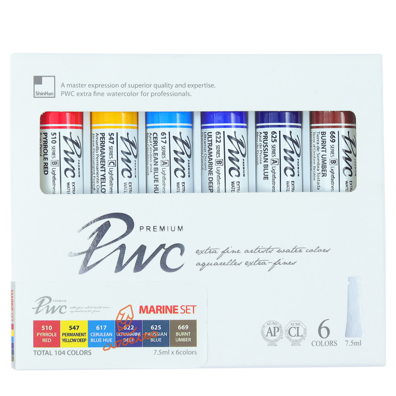 آبرنگ حرفه ای 6 رنگ مدل MARINE شین هان SHIN HAN