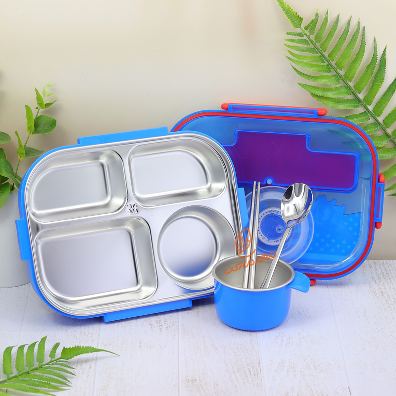 ظرف غذا 4 خانه چاپستیک دار داخل استیل کد 14 (5).jpg