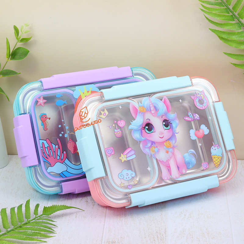 ظرف غذا داخل استیل 2 خانه طرح فانتزی کد 1560