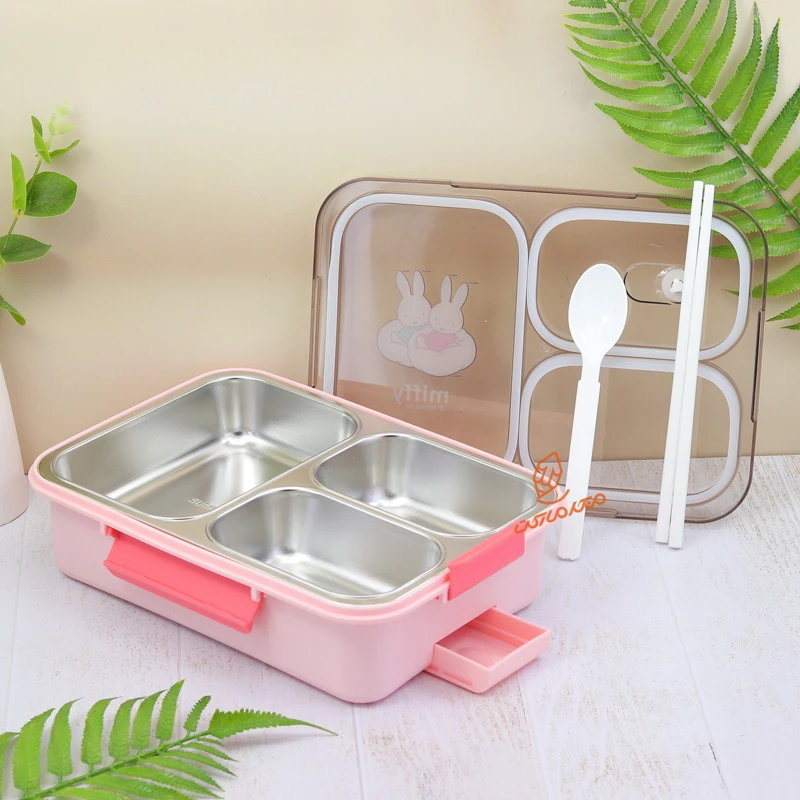 ظرف غذا 1000 میل 3 خانه داخل استیل طرح خرگوش کد 2355 MIFFY (1).jpg