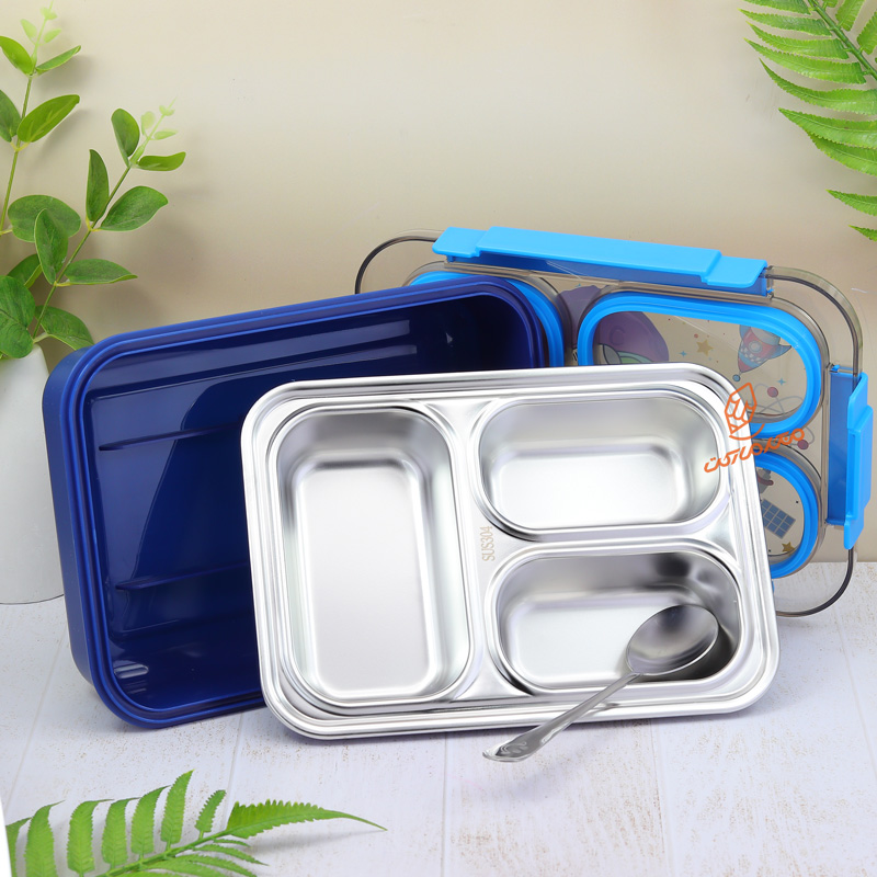 ظرف غذا 3 خانه داخل استیل طرح فضانورد کد 1561.jpg