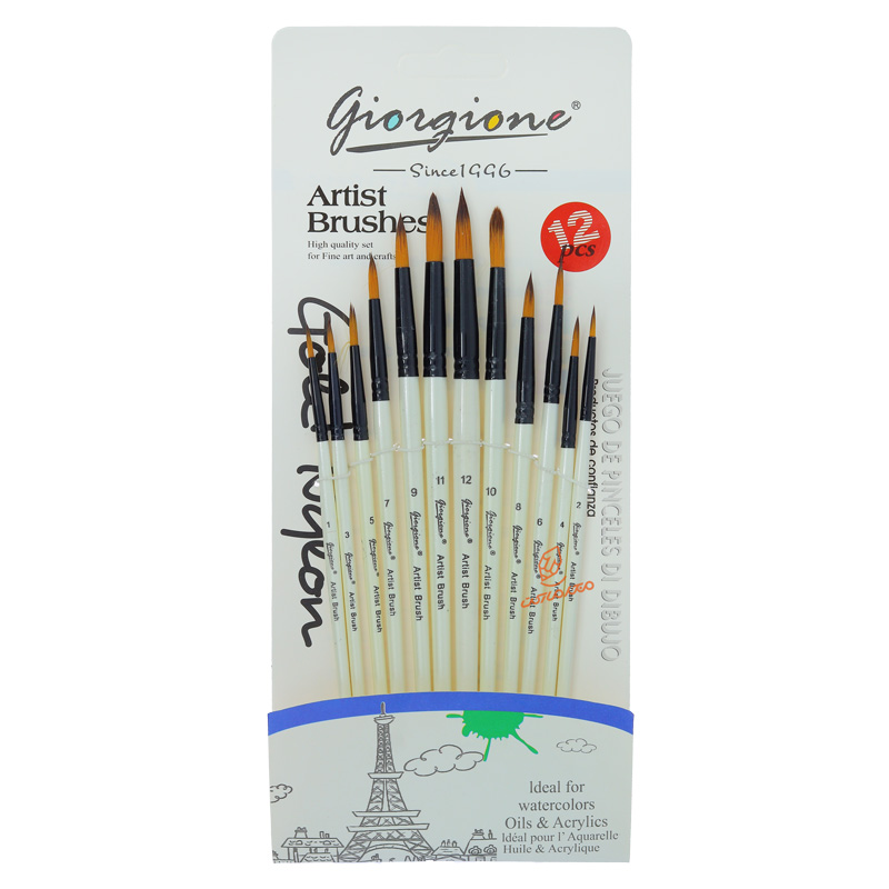 ست قلم مو سرگرد 12 عددی دسته صدفی G-6012 جورجیون GFGIORGIONE