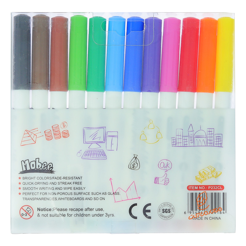 ماژیک وایت برد قلمی 12 رنگ P-232 موبی OBEE (2).jpg