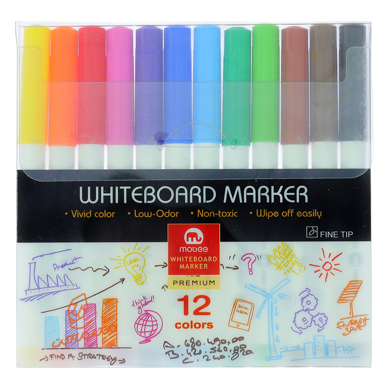 ماژیک وایت برد قلمی 12 رنگ P-232 موبی OBEE