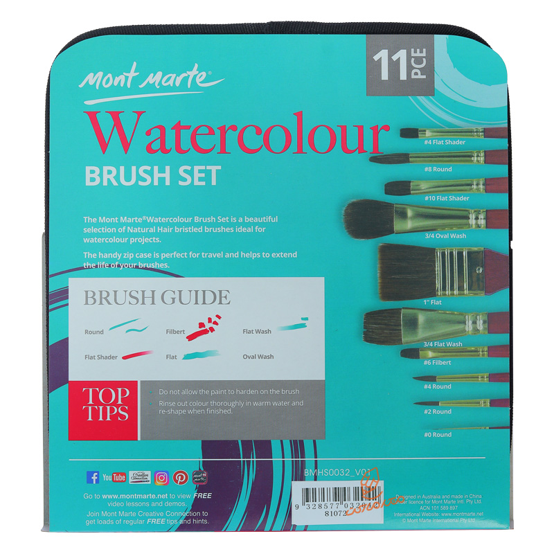 ست قلم مو میکس (مخصوص آبرنگ) 10 عددی به همراه کیف 0032 مونمارت MONTMART (3).jpg