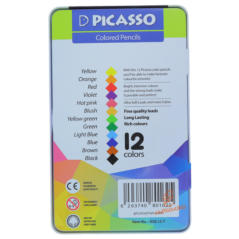مداد رنگی 12 رنگ جعبه فلزی پیکاسو PICASSO (3).jpg