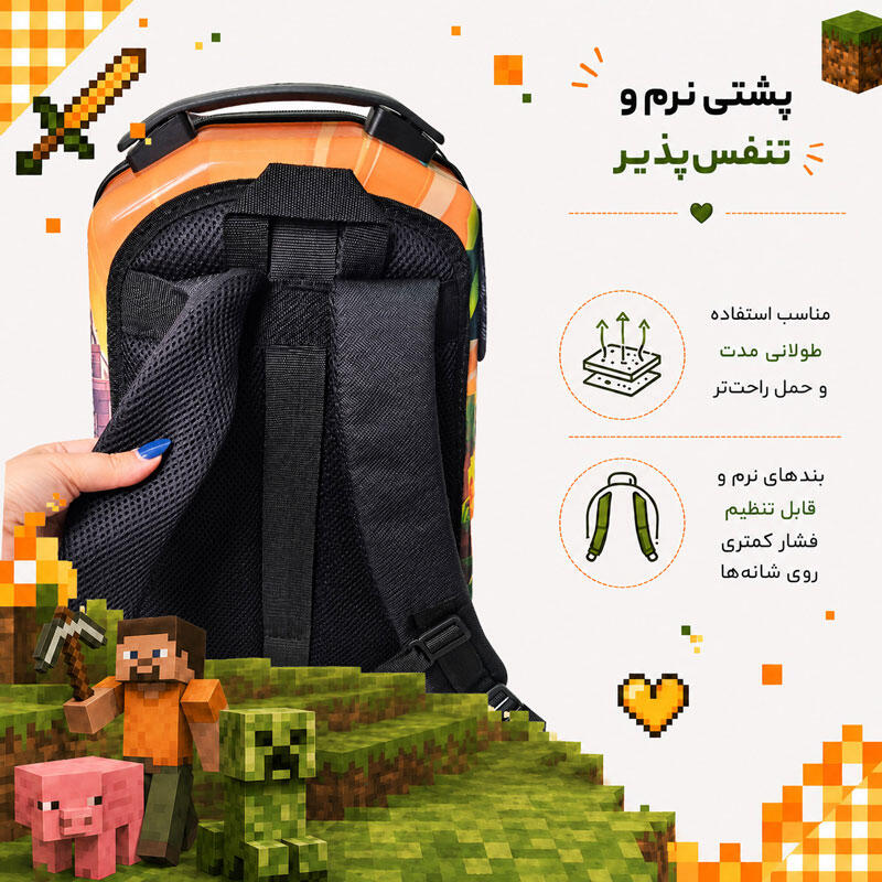 کوله پشتی مدرسه مدل MS1050 طرح ماینکرافت MINECRAFT YELLOW (6).jpg