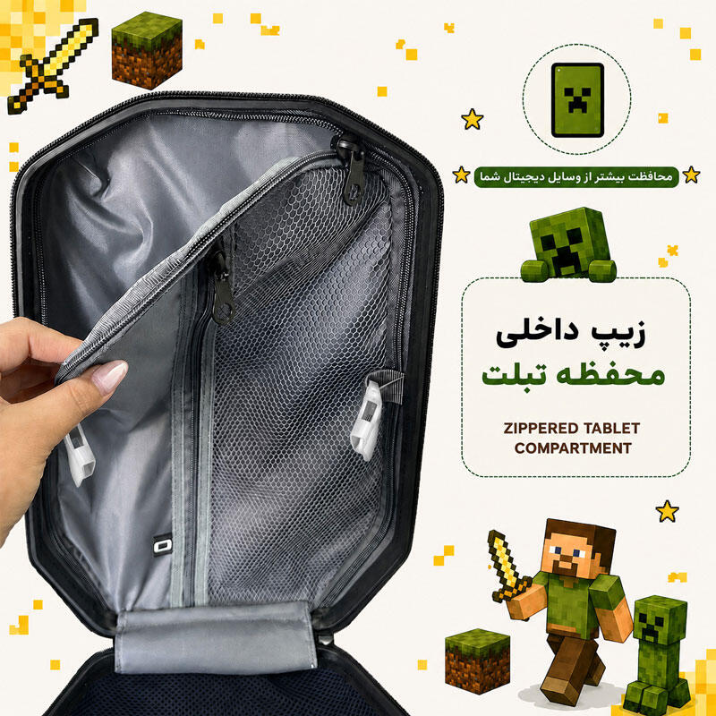 کوله پشتی مدرسه مدل MS1050 طرح ماینکرافت MINECRAFT YELLOW (13).jpg