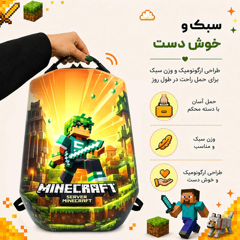 کوله پشتی مدرسه مدل MS1050 طرح ماینکرافت MINECRAFT YELLOW (11).jpg