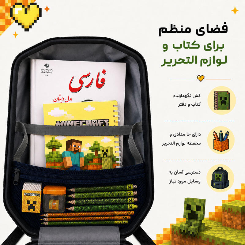 کوله پشتی مدرسه مدل MS1050 طرح ماینکرافت MINECRAFT YELLOW (7).jpg