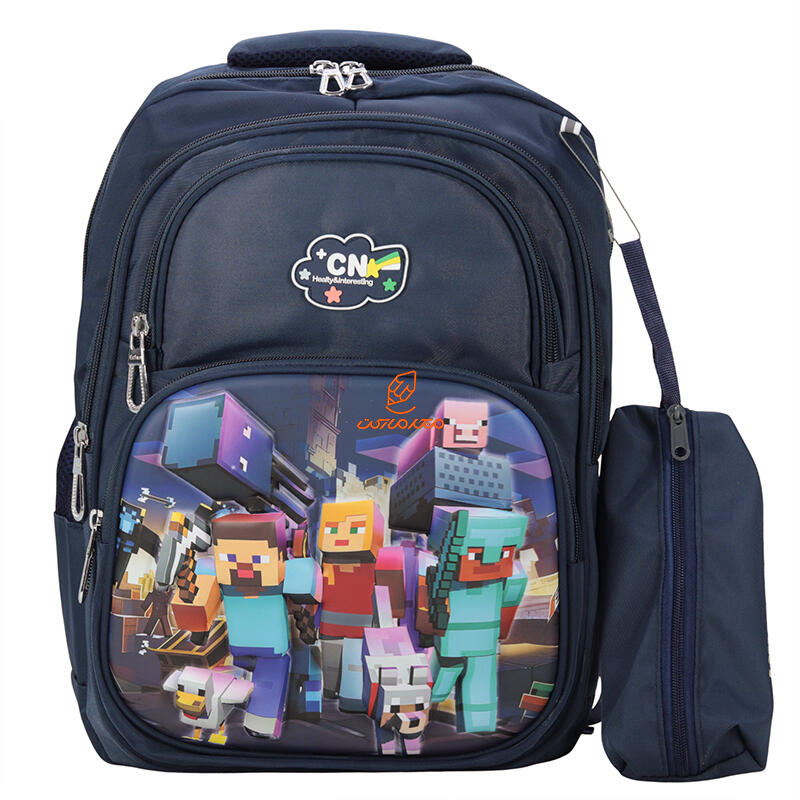 کوله پشتی 2 زیپ 3038-Navy blue مدل برجسته Minecraft وفس VEFS