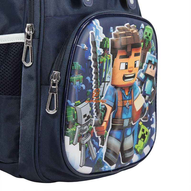 کوله پشتی 2 زیپ 3039-Navy blue مدل برجسته Minecraft وفس VEFS (5).jpg