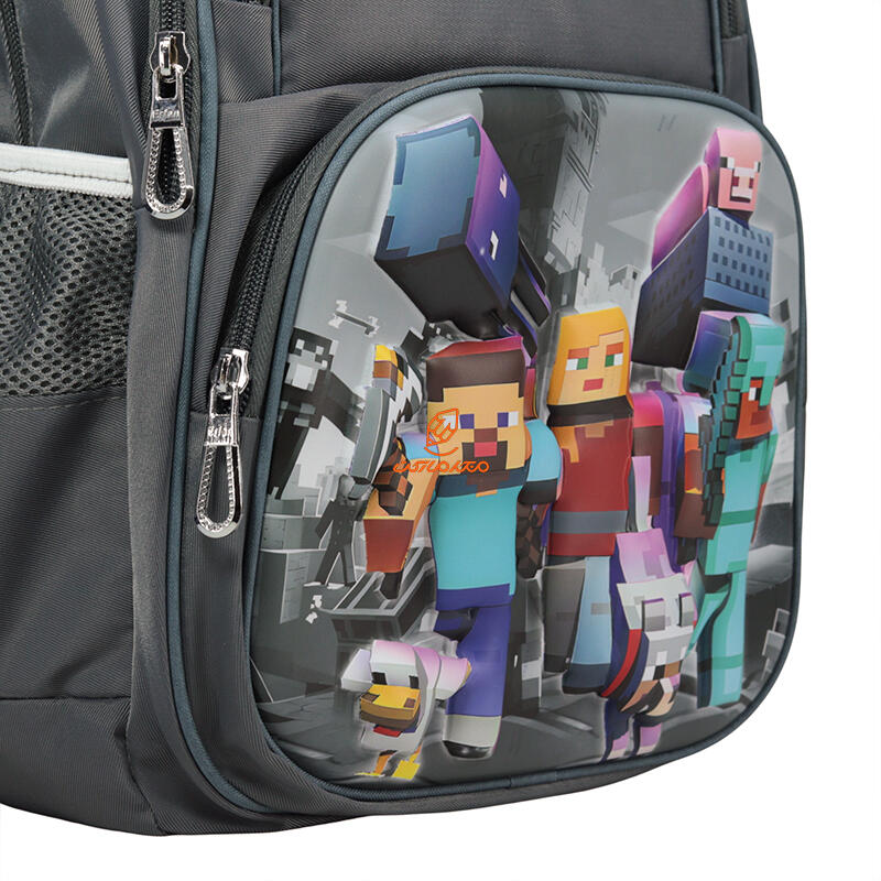 کوله پشتی 2 زیپ 3038-GRY مدل برجسته Minecraft وفس VEFS (5).jpg