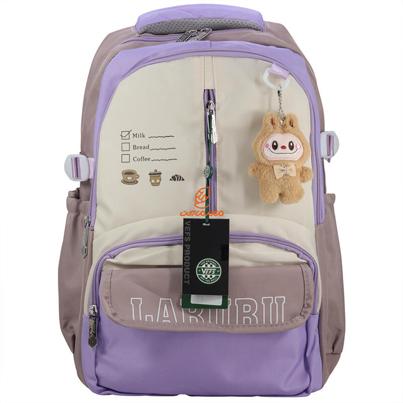 کوله پشتی 2 زیپ 6525-PURPLE مدل LABUBU وفس VEFS