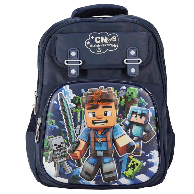 کوله پشتی 2 زیپ 3039-Navy blue مدل برجسته Minecraft وفس VEFS